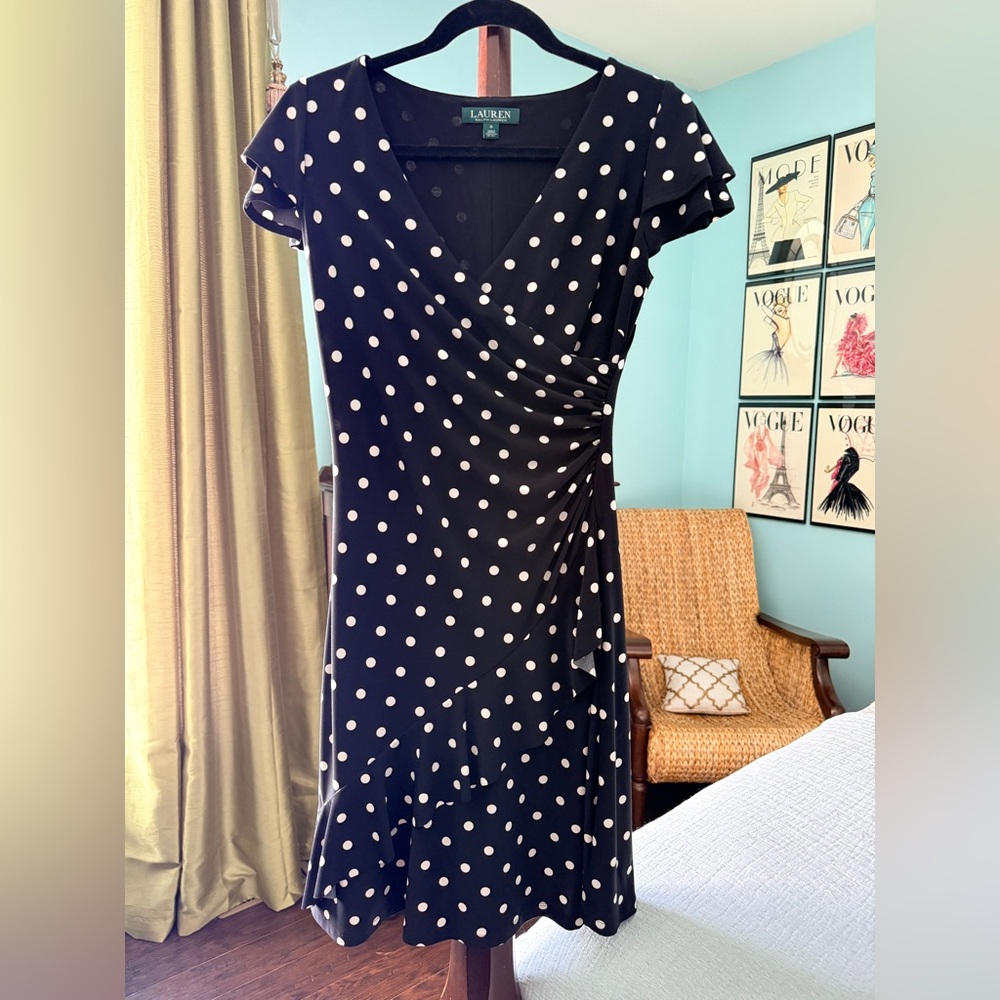 Ralph Lauren Black and White Polka Dot Midi Dress